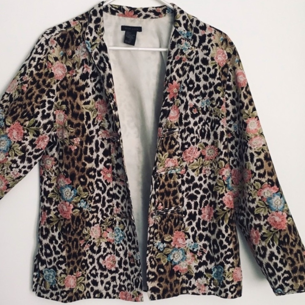 100% Silk Over Coat, Animal Print w/ Vibrant Floral Layers & Beaded Accents